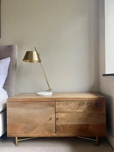 Small TV Stand Cabinet in light mango wood with shelf and doors. - Picture 1 of 8