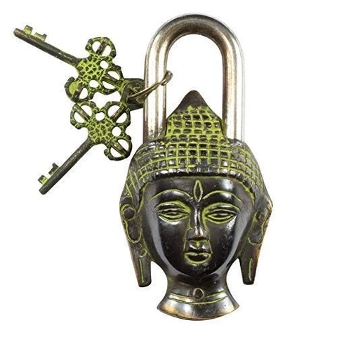 Home Décor-Handmade Buddha Face Lock in Vintage Brass Antique Style Home Door Cover