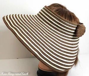 Women Wide Brim Sun Visor Summer Foldable Roll Up Beach Sun Vacation Brown - Picture 1 of 4