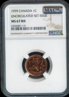 1999 Canada Small Cent 1C NGC MS67 RD - Quality - Image 1 of 2