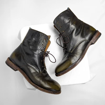 Botines con cordones y cremallera pátina de cuero verde MOMA EU37-38 US7-7.53 Foto 1 de 4