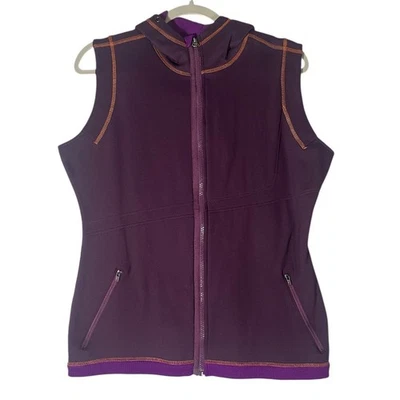 Title Nine Full Zip Sleeveless Hooded Vest Sz L Purple Contrast Trim Pockets - Image 1 of 4