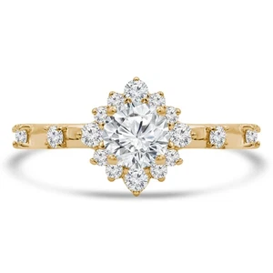 0.87 CT Round VS1 F Diamond Halo Engagement Ring 14K Yellow Gold - Picture 1 of 3
