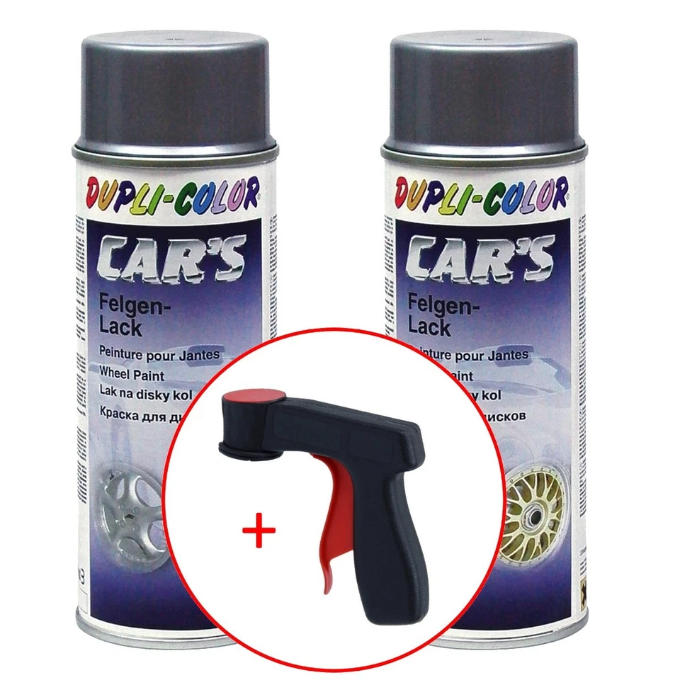 2x 400ml Lackspray Lack Alu Felgensilber Dupli Color + 1x Handgriff Spraydose - Bild 1 von 1