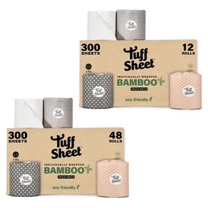 Bamboo Toilet Rolls 12-48 Pack 3-Ply Strength, Plastic-Free Tissue, 300 sheets - Picture 1 of 19