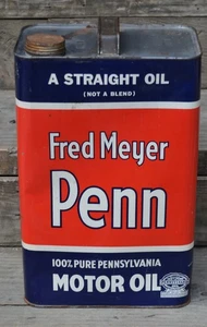 Rare Vintage Fred Meyer Penn Oil Can 100% Pure Pennsylvania Motor 10 quarts Red - Picture 1 of 18