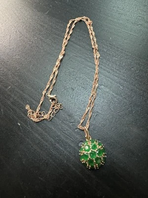 585 14K RG Estampado Racimo Verde Esmeralda Piedras Preciosas Colgante 19” Collar Cadena Foto 1 de 4