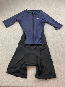 Wulibike Cycling Skinsuit Mens Medium Navy Black Short Sleeve Aero One Piece - Picture 1 of 15