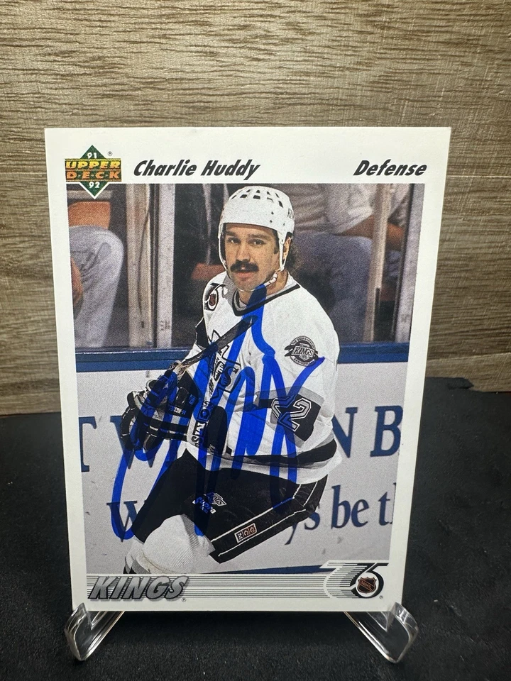 1991-92 91/92 Upper Deck #569 Charlie Huddy Kings In-Person On-Card AUTO HOF - Image 1 of 2