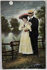 1907-1915  Enchanté  Couple marchant au clair de lune  carte postale romantique