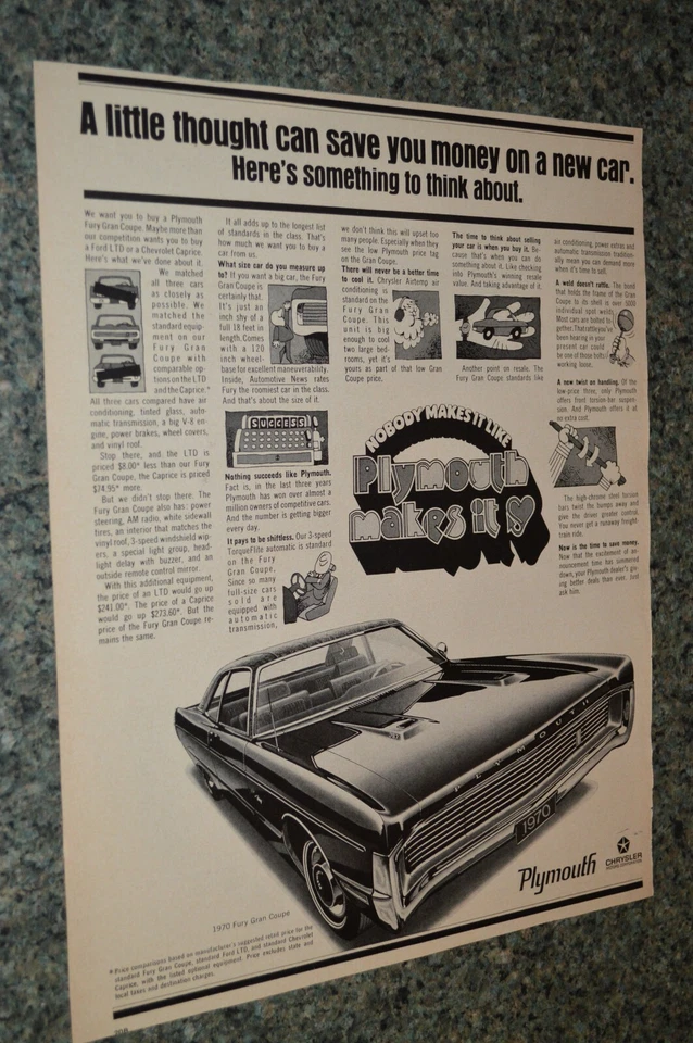 Plymouth Gran Fury 1970 cupé original gran anuncio impreso anuncio 70 Foto 1 de 1