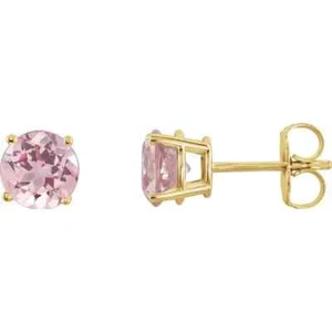 Pendientes de tachuelas de morganita rosa natural de 5 mm en oro amarillo de 14 K - Imagen 1 de 2
