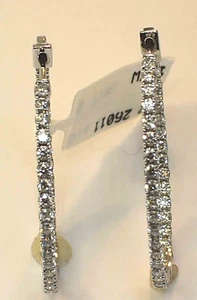 14K WHITE GOLD - DIAMOND (2.20Ct) OVAL IN-AND-OUT HOOP EARRINGS - Picture 1 of 5