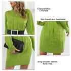 (Light Green M)Women Winter Sweater Dress Cable Knit Crewneck Long Sleeve RMM