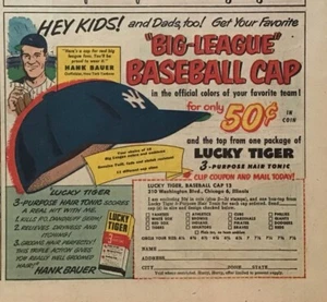 1952 Sunday comic newspaper ad for Lucky Tiger Hair Tonic - NYY Hank Bauer - Picture 1 of 1