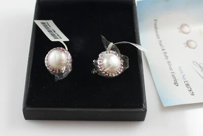 Freshwater Pearl & Ruby Silver Gold Earrings Gems TV - Изображение 1 из 3