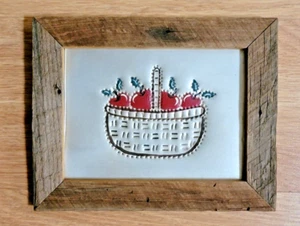 VTG Folk Art Farmhouse Apples in basket Hand Punched Tin Wall Hanging 8 X 10 - Picture 1 of 2