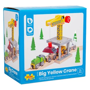 Bigjigs Rail Wooden Big Yellow Crane Railway Track Extension Toy Train Set New - Picture 1 of 7