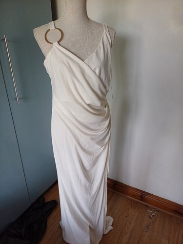 OFF WHITE Maxi abito da donna Asos Ball Cruise Split Stap senza maniche bianco avorio taglia 18