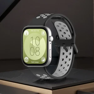 Cinturino sportivo in silicone bicolore traspirante per Huawei Watch Fit 3 (nero - Zdjęcie 1 z 6