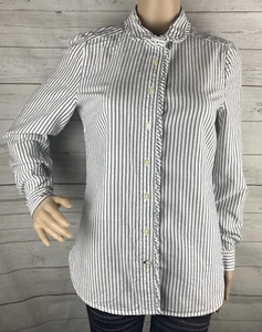 Gap The Shrunken Boyfriend Shirt Small Gray White Striped Ruffled 100% Cotton  - Picture 1 of 12