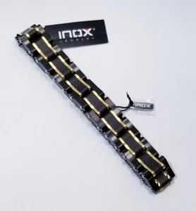 Inox Black Carbon Fiber with Gold IP Link Bracelet 8.75-8.25" - Picture 1 of 7