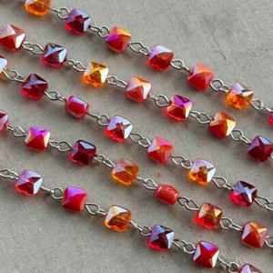 Fiesta Chiclets Orange Crystal Beaded Rosary Silver Eyepin Chain 6mm 1ft Per Pkg - Picture 1 of 3
