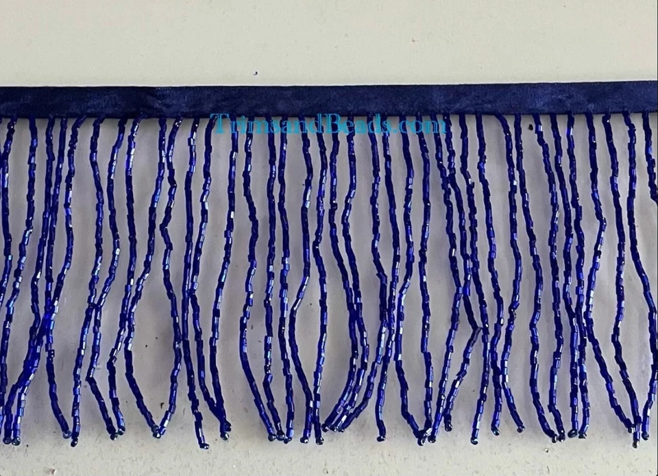 Por yarda-4" CORNETA AZUL REAL Lámpara con flecos con cuentas Borde de disfraz Foto 1 de 1
