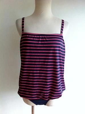GapBody Faux Tankini One-Piece Navy & Fuchsia Stripes w/Blue Size S - Image 1 of 4