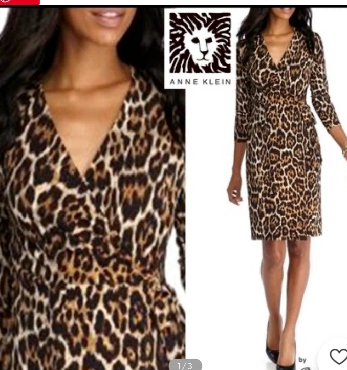 Anne Klein платье 8 коричневый черный животное 3/4 длинным рукавом эластичной искусственного надежном - Изображение 1 из 4