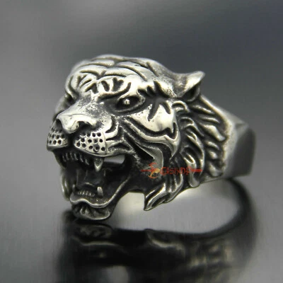 Men's 316L Stainless Steel Tiger Head Biker Ring Masculine Animal Band - Image 1 of 4