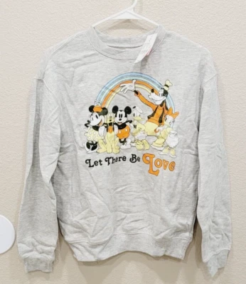Disney Let There Be Love Rainbow Small Sweatshirt Pullover Gray Mickey Pride - Image 1 of 4