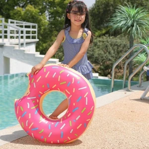 Childrens Donut Swimming Ring 70cm Inflatable Floater Beach Kids Pool Fun Float - Picture 1 of 14