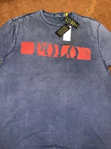 NWT Men’s Polo Ralph Lauren Crewneck Logo Washed Blue Red T Shirt Sz M MSRP $60 - Picture 1 of 5