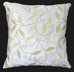wh04a Gray, Olive Leaf Embroidered Chenille Throw Pillow CASE/Cushion COVER*Size - Picture 1 of 6
