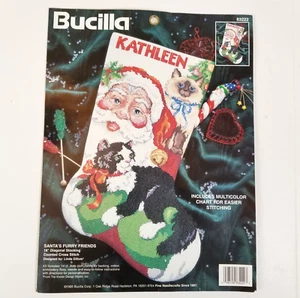 Vintage Bucilla Weihnachtsstrumpf SANTAS FURRY FRIENDS Kreuzstich Set 83222 - Bild 1 von 6