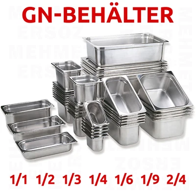 GN Behälter Gastronomiebehälter GastroNorm Edelstahl 1/1 1/2 1/3 1/4 1/6 2/4 1/