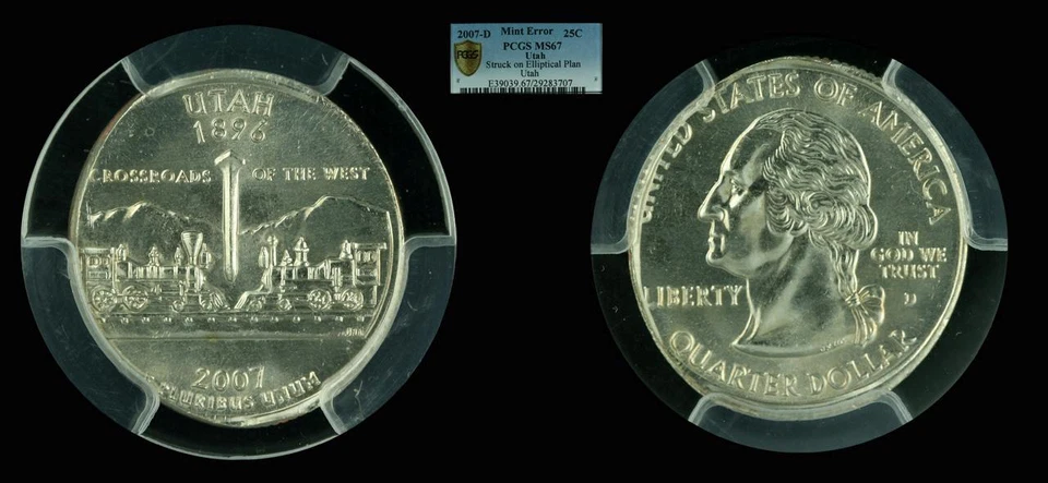 2007-D 25C Utah PCGS MS67 Struck on Elliptical Plan (State Quarter Mint Error) - Image 1 of 1