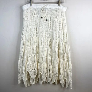 Vintage Womens Crochet Festival Boho Skirt Size L Ivory Ibiza Beachy Hippie - Picture 1 of 12
