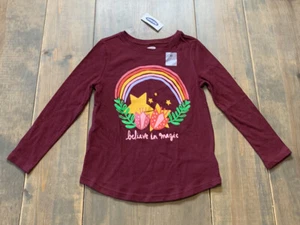 NWT Old Nave Girl's Long Sleeve "Believe in Magic" Floral Burgundy T-Shirt Sz:4T - Picture 1 of 7