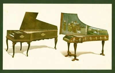 Lithographie anno 1892 - historische Musikinstrumente Cembalo Flügel Harpsichord - Bild 1 von 4
