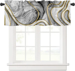 Savannan Window Curtains Valances, Marble Texture Line Black Gold White Rod Pock - Picture 1 of 12