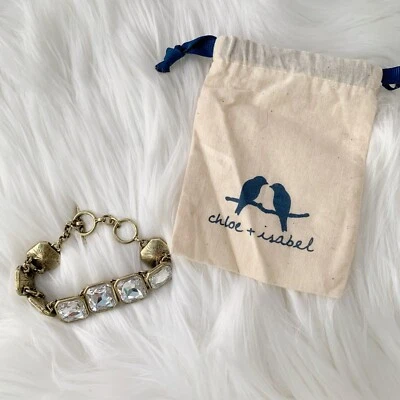 NUEVO SIN ETIQUETAS Chloe + Isabel - Pulsera barra grande de diamantes de imitación de metal dorado envejecido Foto 1 de 4