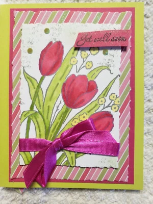 Brightly colored handcrafted floral get well greeting card - Image 1 of 2