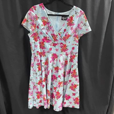 Hell Bunny Retro Floral Dress Pink Blue Size 2XL Zip Up Back - Image 1 of 4