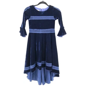 Trish Scully Velvet Dress Girls 10 Navy Romantic Elegant Whimsical Fancy Event - Picture 1 of 21