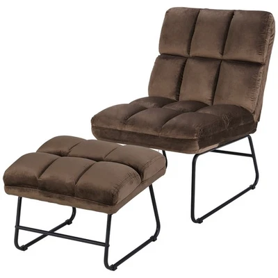 Sofá silla de masaje con acento de terciopelo con otomana y control remoto marrón Foto 1 de 4