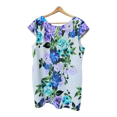 𝅺ELIZA J Floral Cap Sleeve Jaquard Cotton Shift DRESS SIZE 22W Party Easter - Image 1 of 4