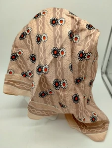 Vintage Tan Floral Head Neck Scarf Made In Japan Acerate 20.5" X 20.5" - Picture 1 of 7