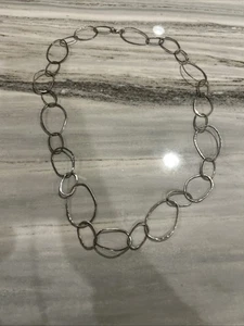 Silpada Long Hammered Links Bubble Up Sterling Silver Necklace EUC - Picture 1 of 3